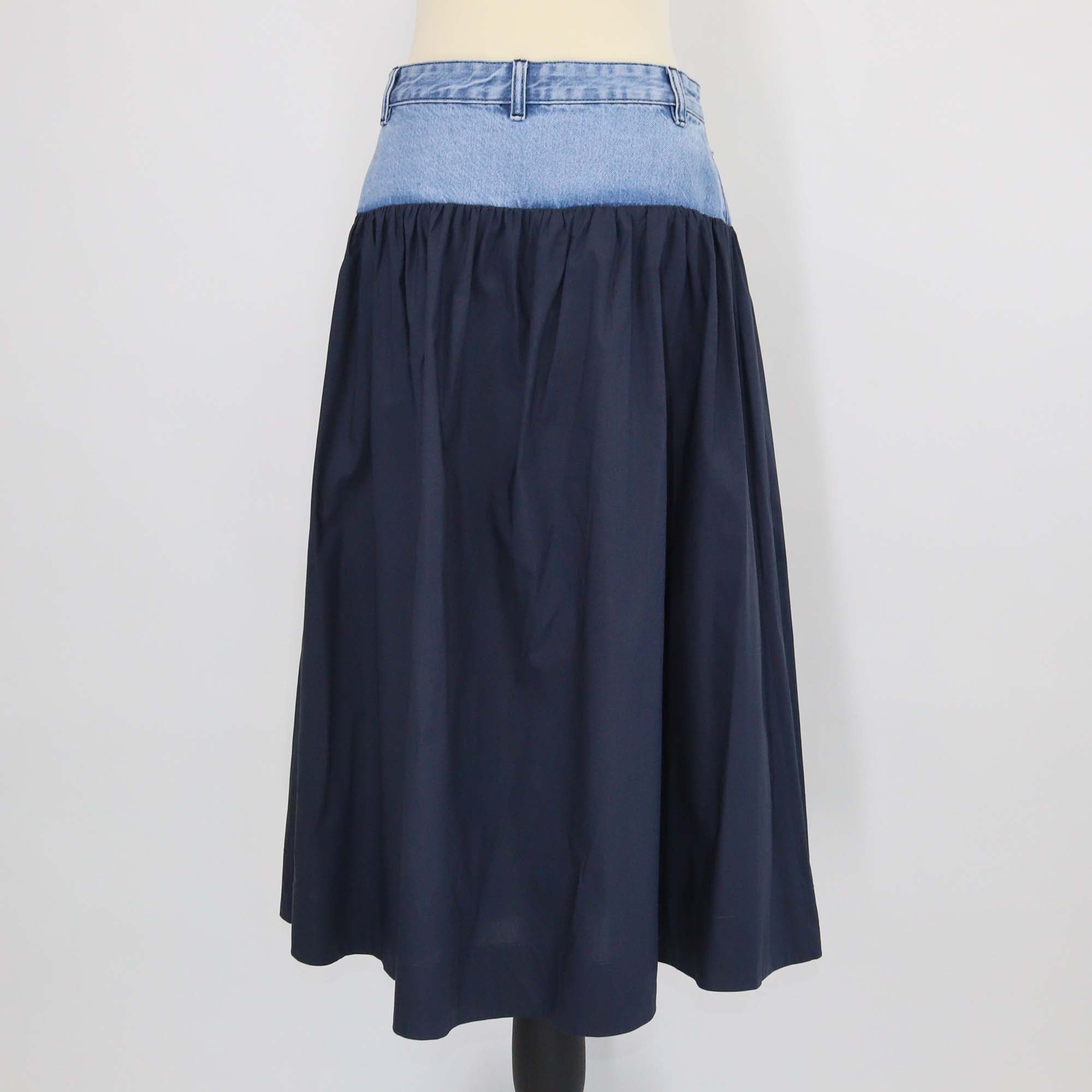 Sandro Blue Denim and Nylon Hybrid Midi Skirt