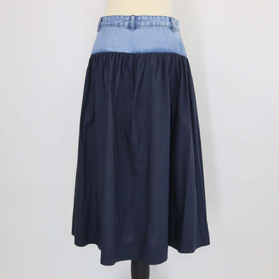 Sandro Blue Denim and Nylon Hybrid Midi Skirt