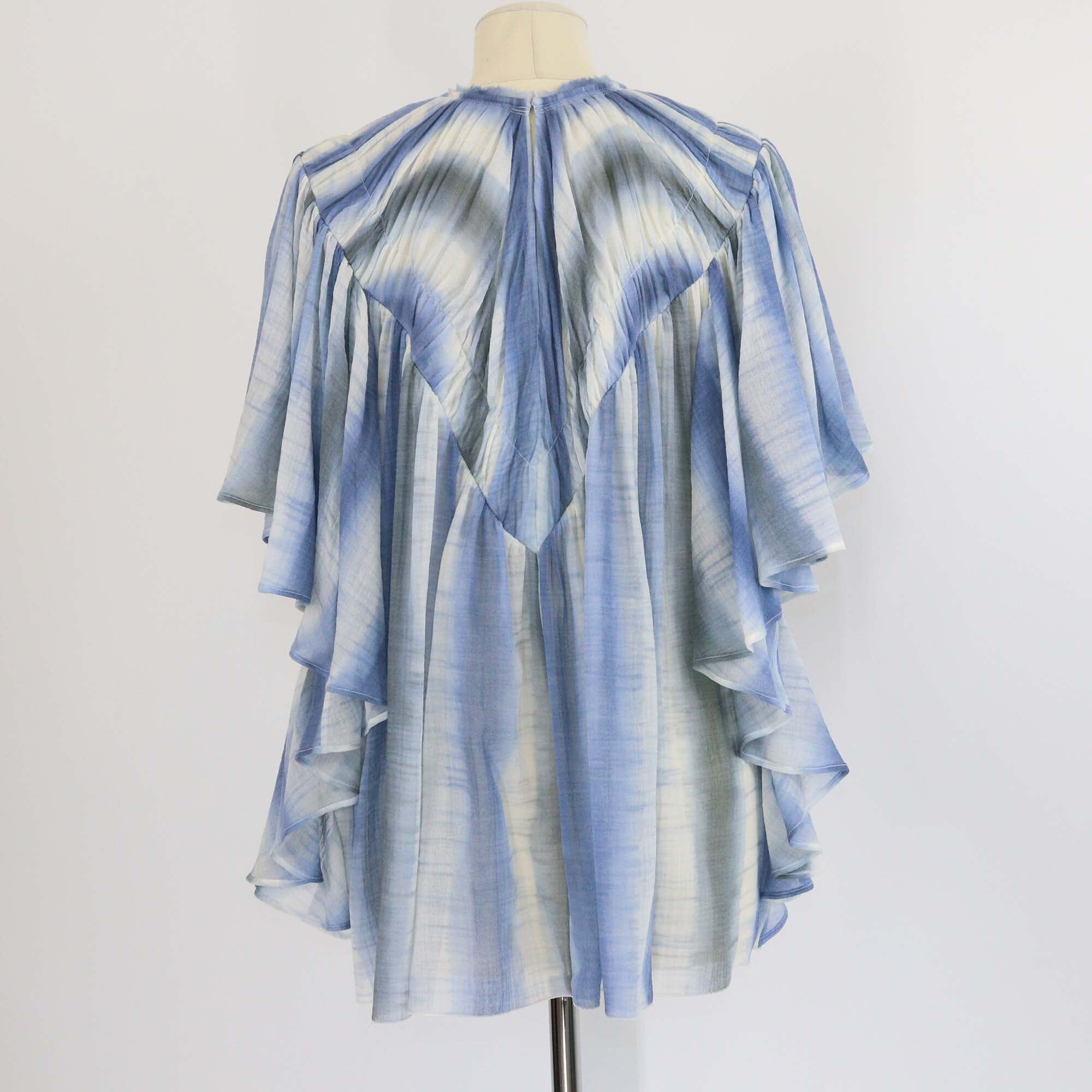 Chloe Blue/Beige Ruffled Tie-Dye Blouse Womens Chloe 