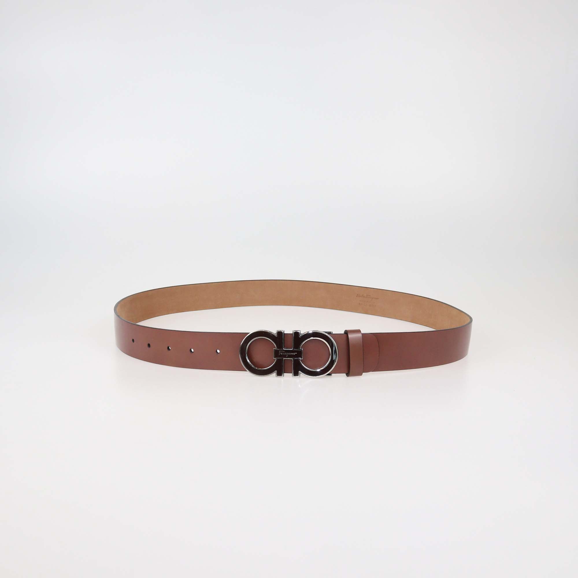 Salvatore Ferragamo Brown Leather Gancini Buckle Belt