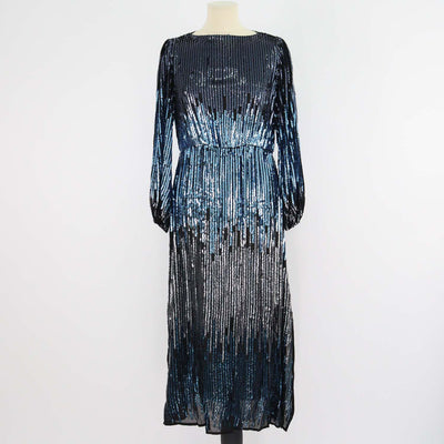 Rixo Metallic Viscose Sequins Midi Dress