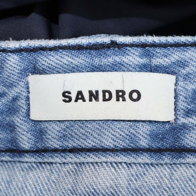 Sandro Blue Denim and Nylon Hybrid Midi Skirt