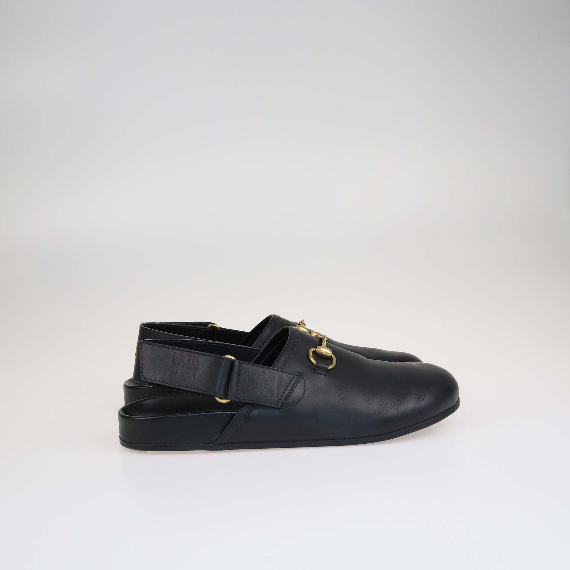 Gucci Black River Slingback Horsebit Slipper Shoes Gucci 