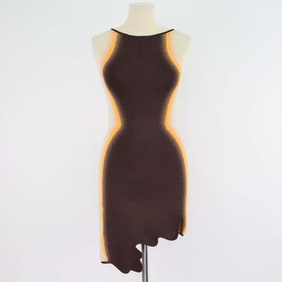 PH5 Tricolor Blend Viscose Aster Wavy Asymmetrical Dress