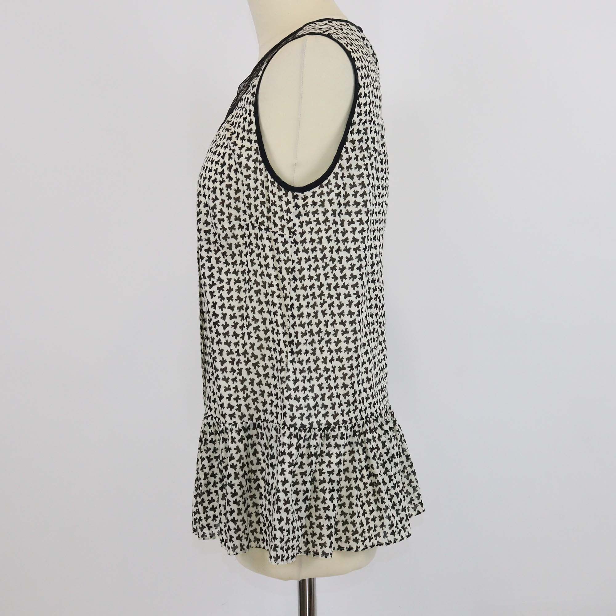 Red Valentino Black/White Cotton Bow Printed Pleated Sleeveless Top