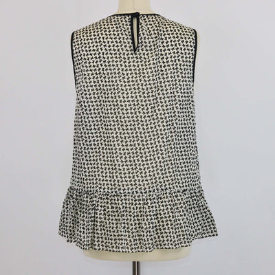 Red Valentino Black/White Cotton Bow Printed Pleated Sleeveless Top