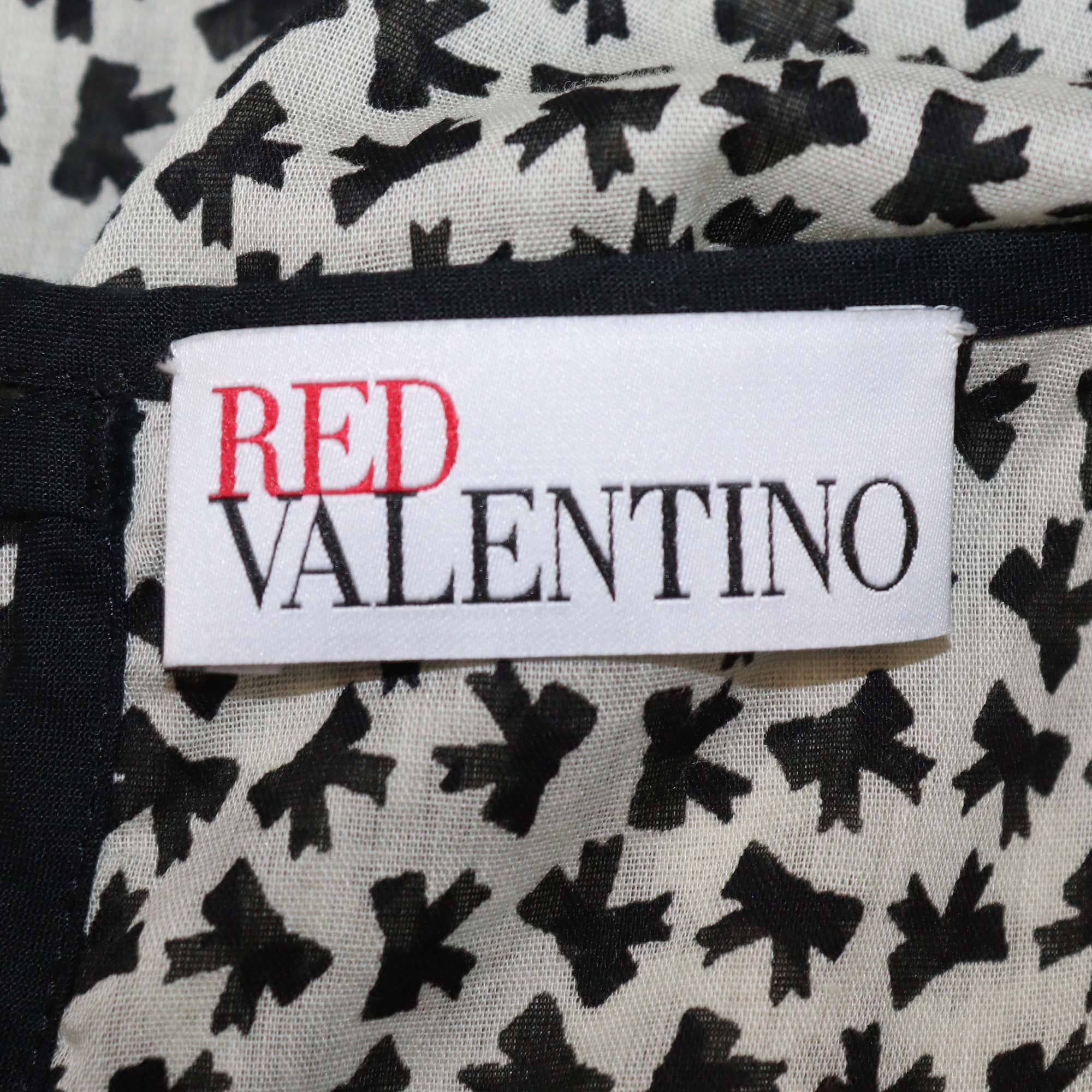 Red Valentino Black/White Cotton Bow Printed Pleated Sleeveless Top