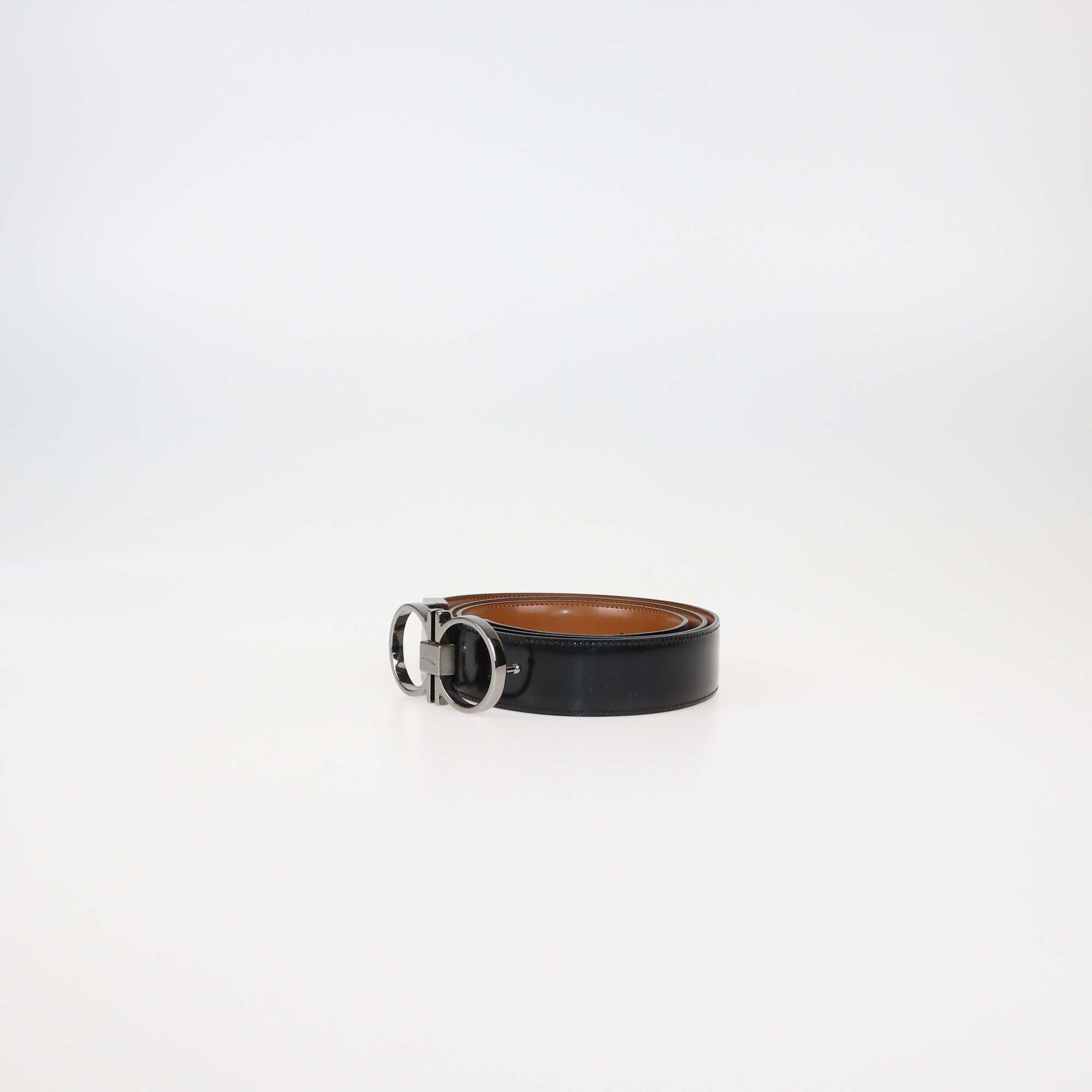 Salvatore Black/Brown Glossy Leather Reversible Gancini Buckle Belt