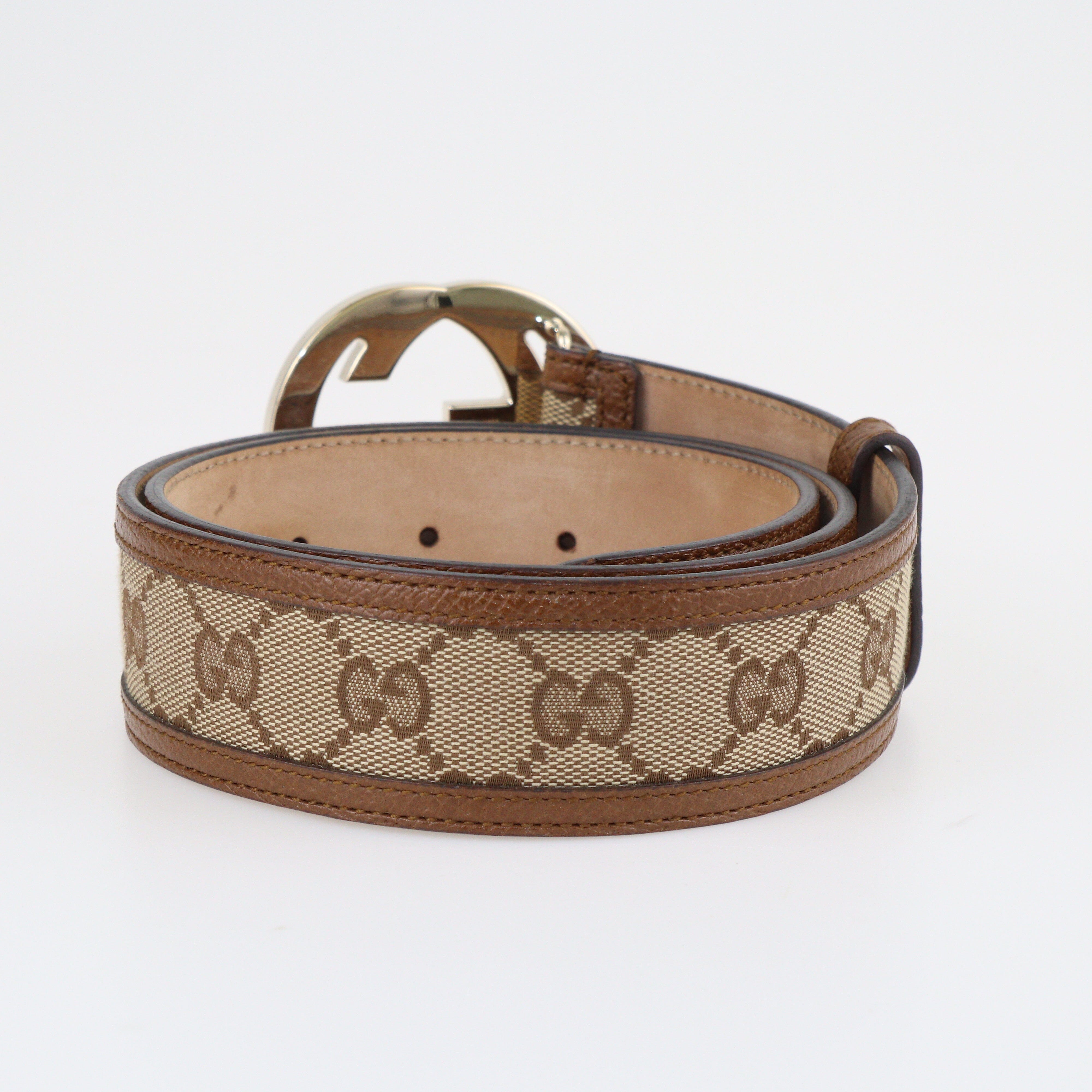 Beige/Brown Interlocking Buckle Belt Accessories Gucci 