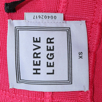 Herve Leger Bright Pink Blend Rayon Knit Bandage One Shoulder Sydney Mini Dress