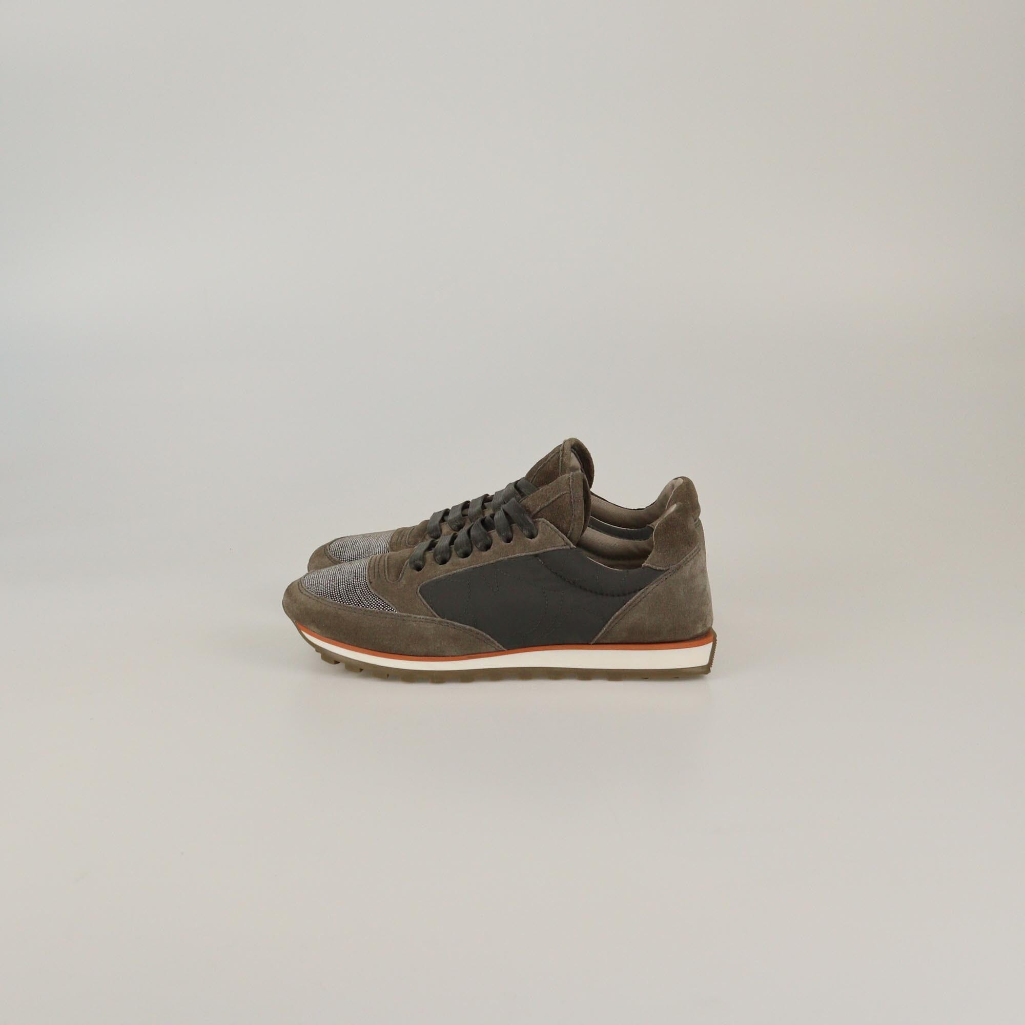 Brunello Cucinelli Beige/Grey Beaded Low Top Sneakers Womens Brunello Cucinelli 