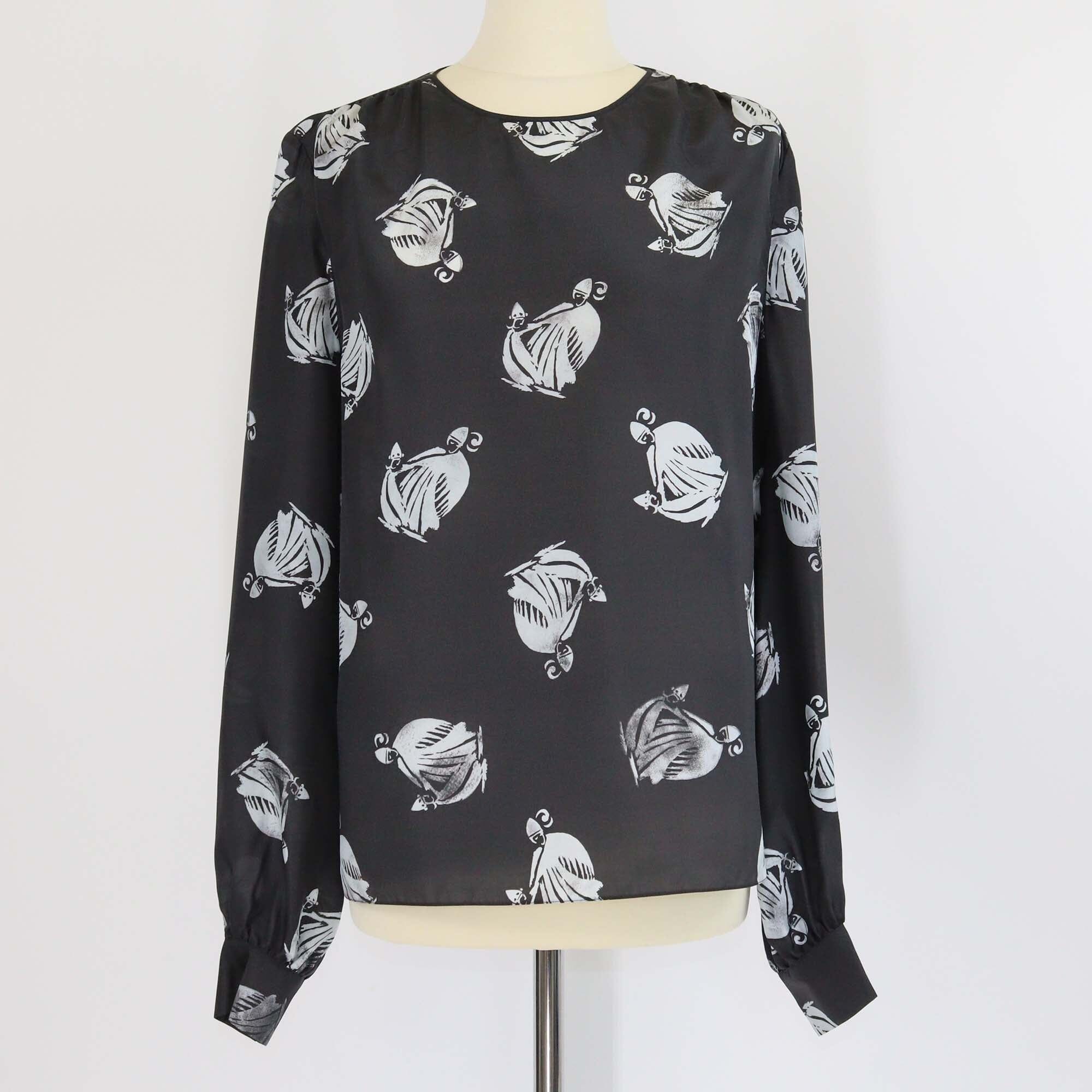Lanvin Black/White Printed Long Sleeve Blouse Womens Lanvin 