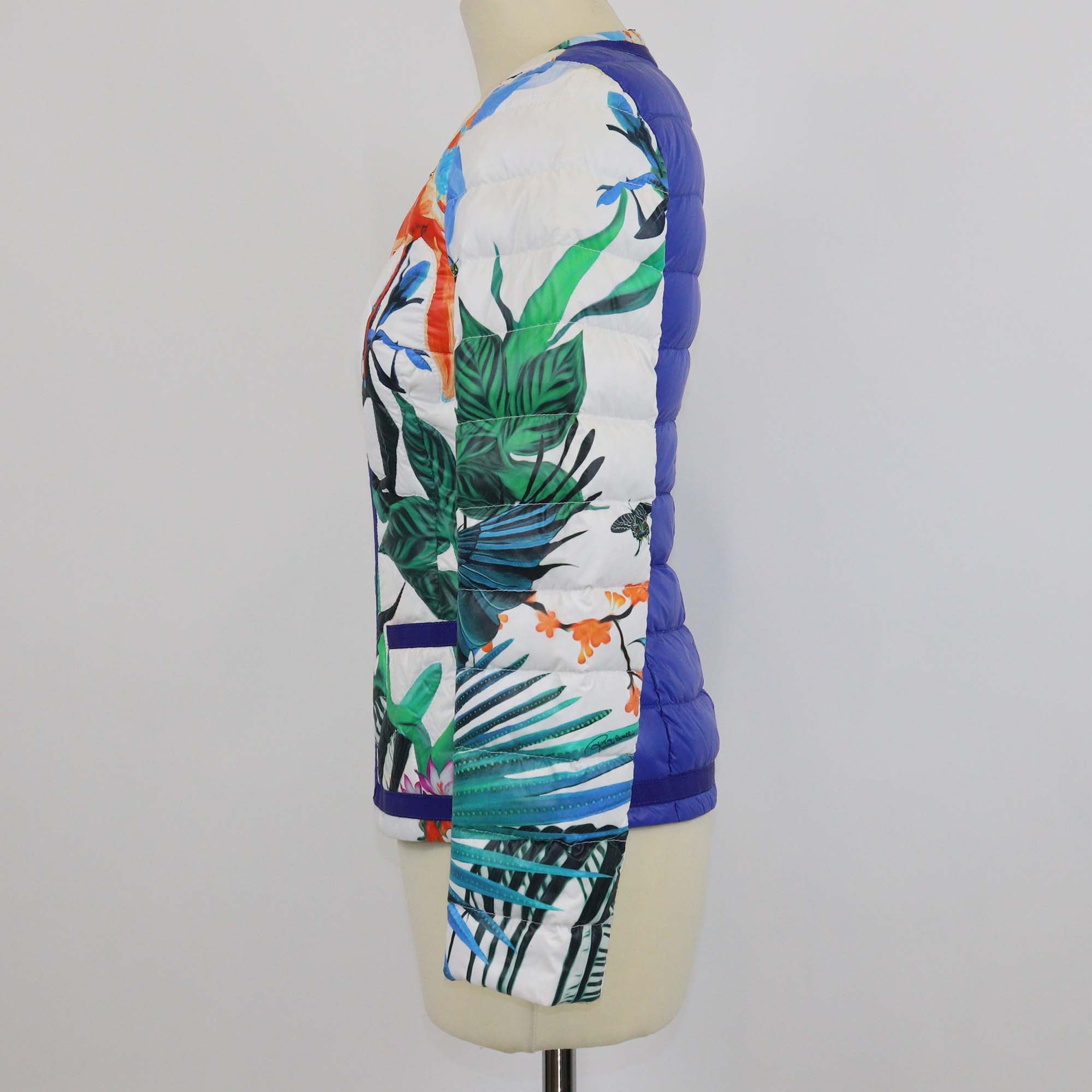 Roberto Cavalli Multicolor Tropical Floral Print Puffer Jacket