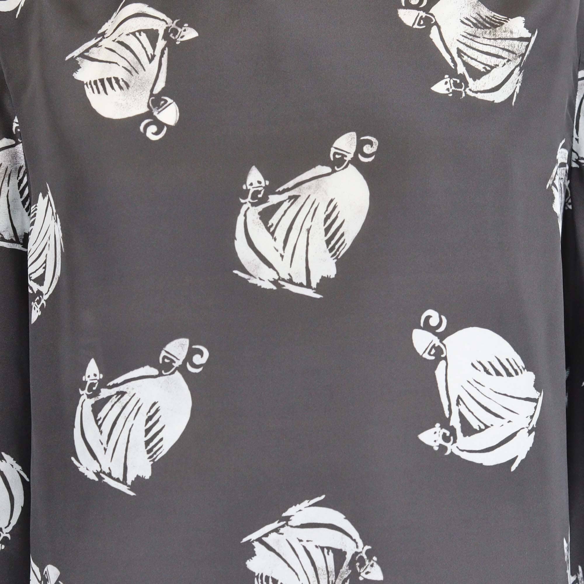 Lanvin Black/White Printed Long Sleeve Blouse Womens Lanvin 