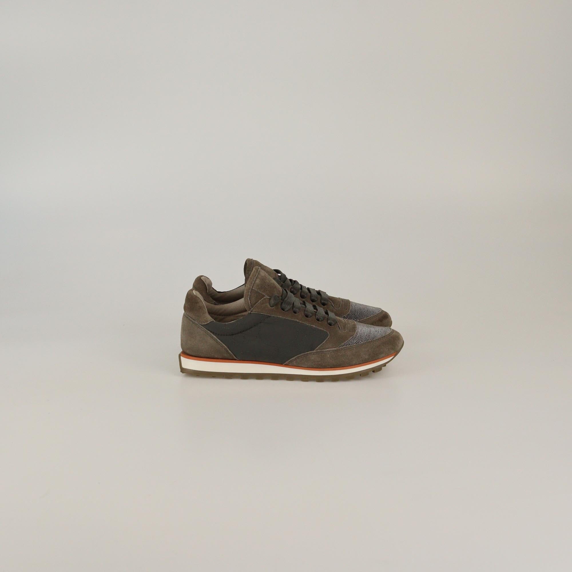 Brunello Cucinelli Beige/Grey Beaded Low Top Sneakers Womens Brunello Cucinelli 