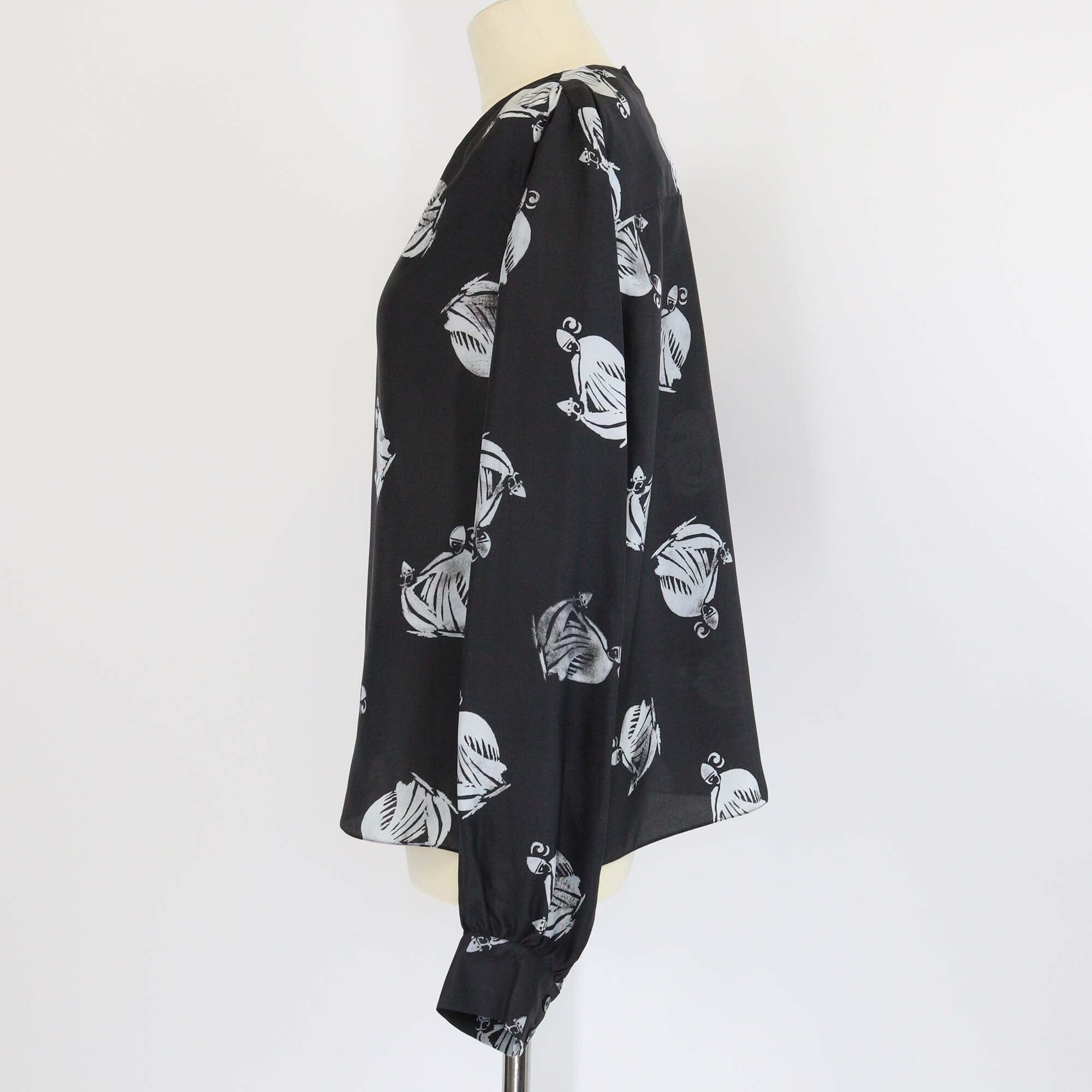 Lanvin Black/White Printed Long Sleeve Blouse Womens Lanvin 