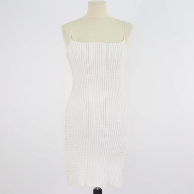 Alexander Wang White Clear Crystals Ribbed Mini Dress