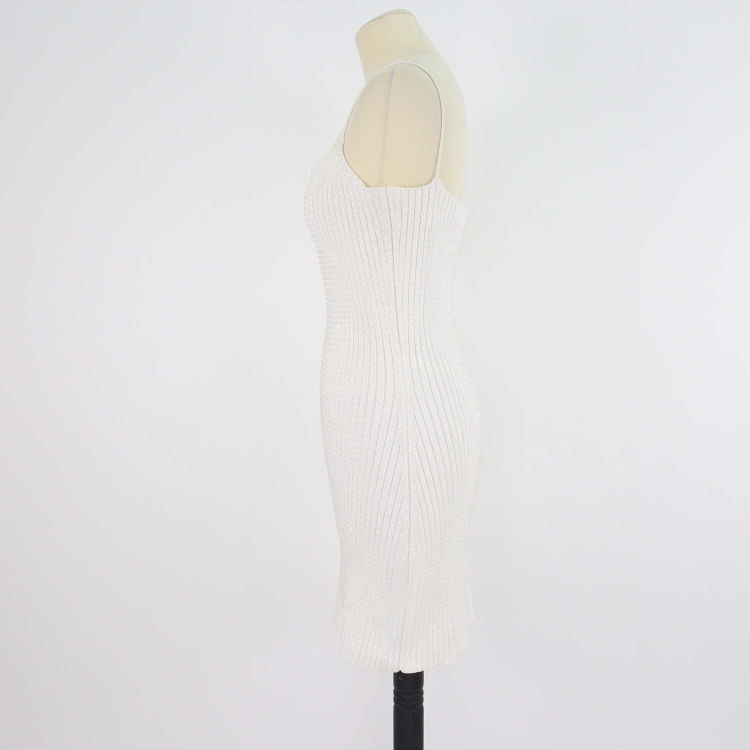 Alexander Wang White Clear Crystals Ribbed Mini Dress
