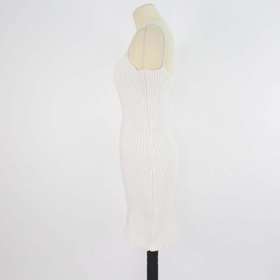 Alexander Wang White Clear Crystals Ribbed Mini Dress
