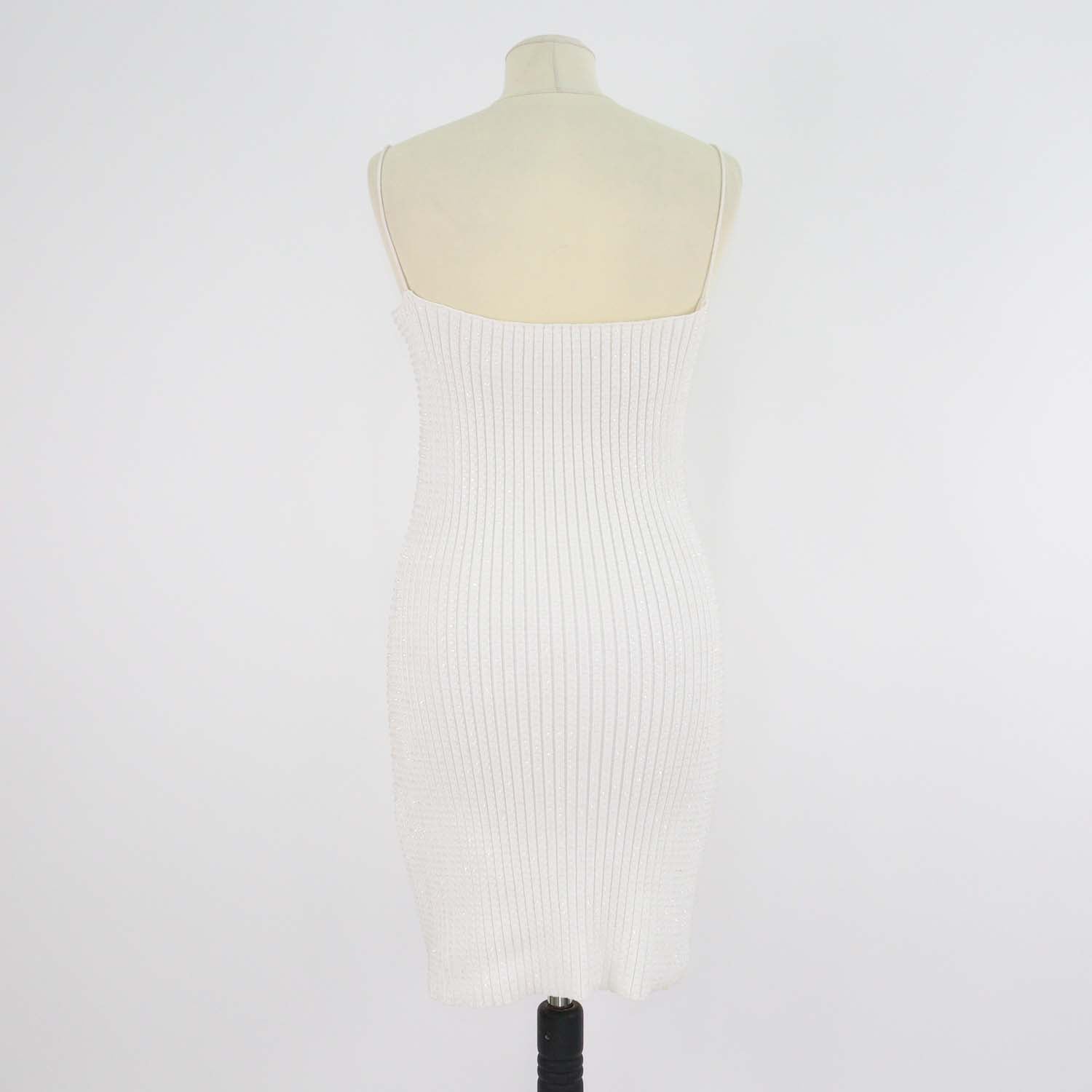 Alexander Wang White Clear Crystals Ribbed Mini Dress