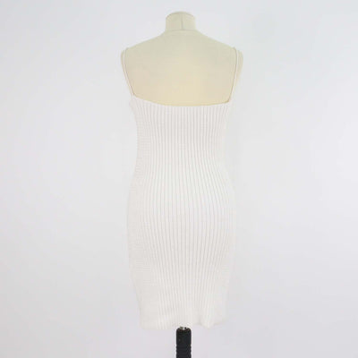 Alexander Wang White Clear Crystals Ribbed Mini Dress