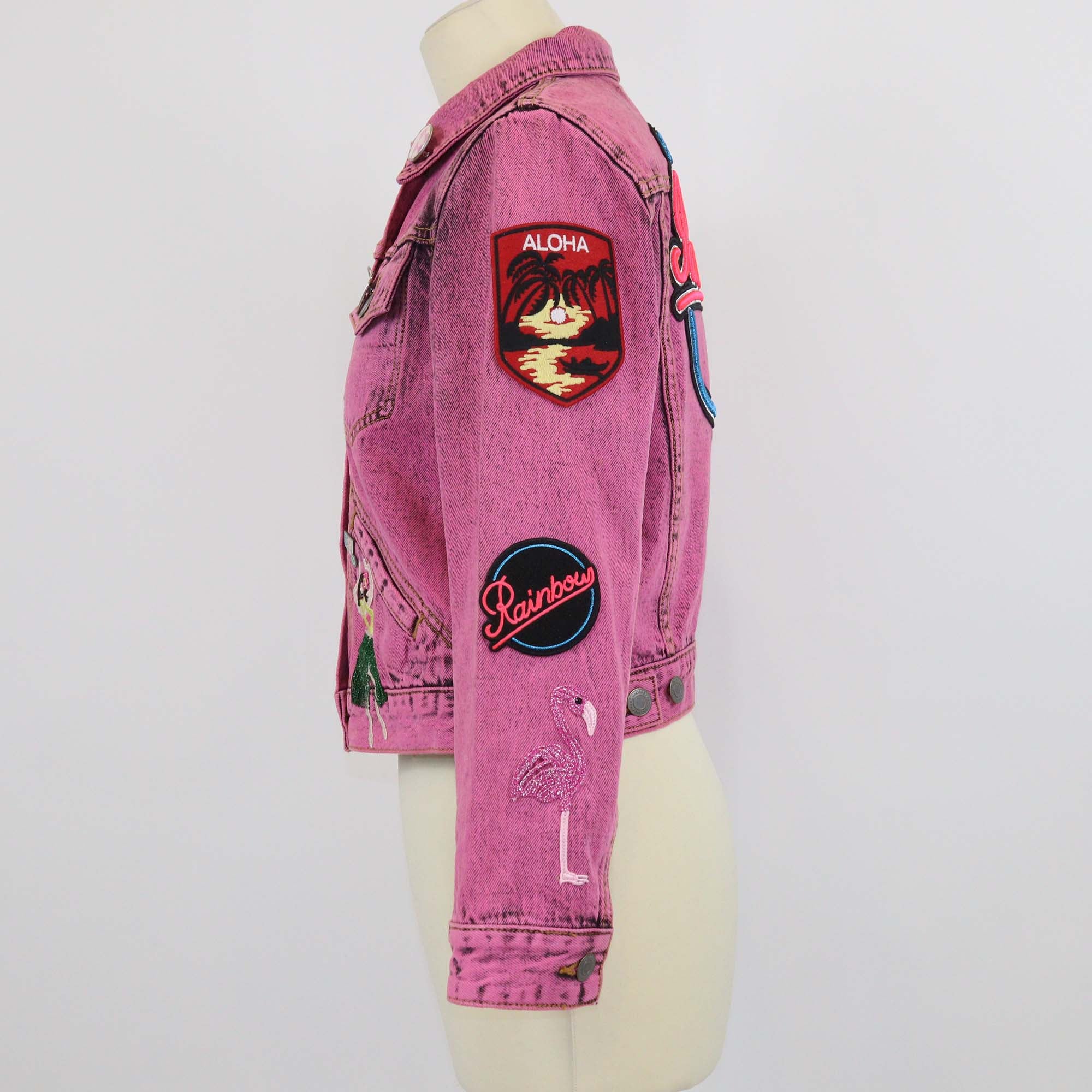 Marc Jacobs Pink Denim Patch Multi Pins Jacket