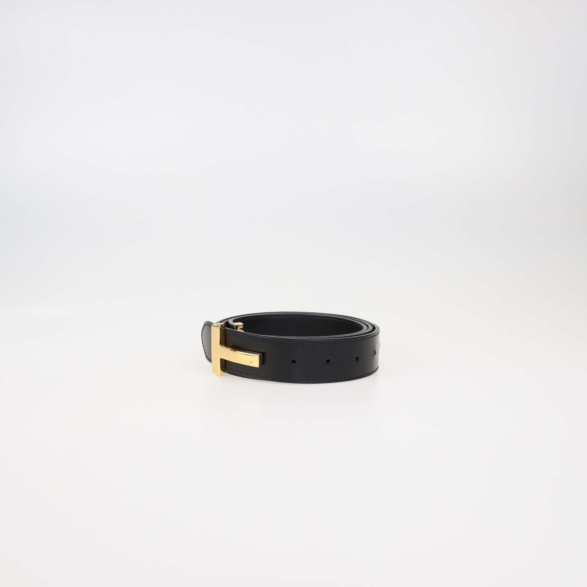 Tom Ford Black Leather Double T-Buckle Belt