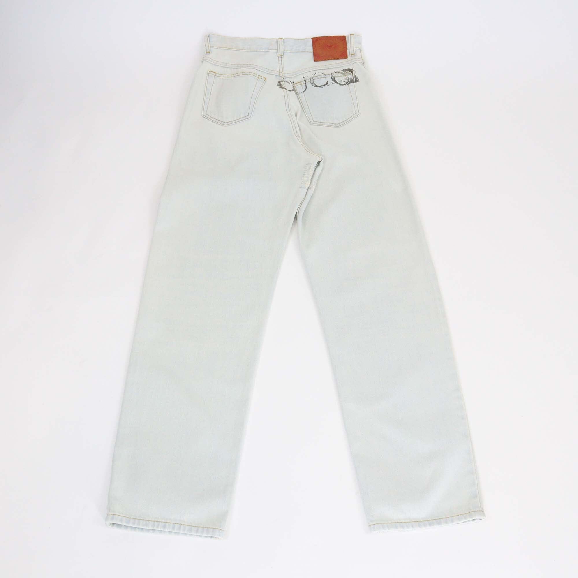 Gucci Wash Blue Denim Button Fly Pants Womens Gucci 