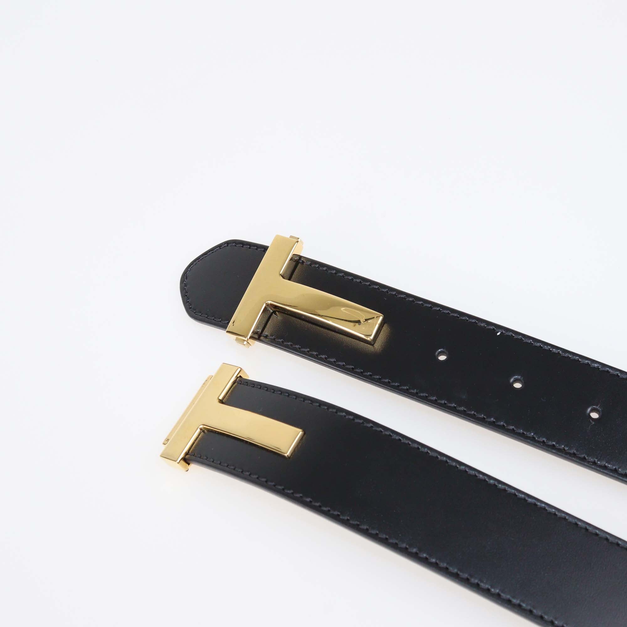 Tom Ford Black Leather Double T-Buckle Belt