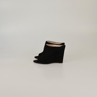 Prada Black Wedge Peep Toe Mules Womens Prada 