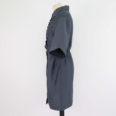 Sandro Bleu Gris Blend Polyester Cut Out Detail Mini Shirt Dress