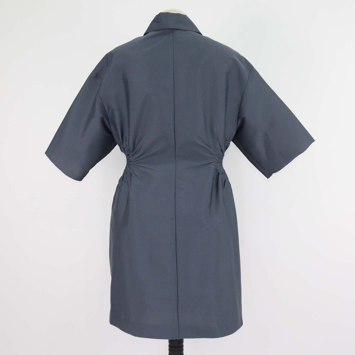 Sandro Bleu Gris Blend Polyester Cut Out Detail Mini Shirt Dress