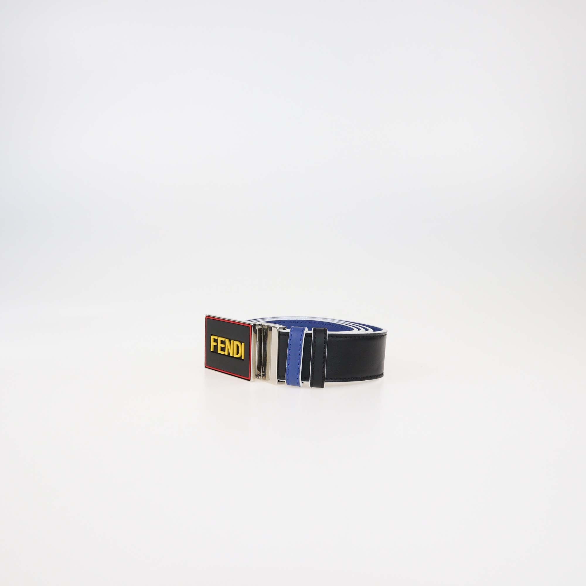 Fendi Black/Blue Leather Reversible Vocabulary Belt