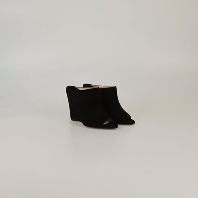 Prada Black Wedge Peep Toe Mules Womens Prada 