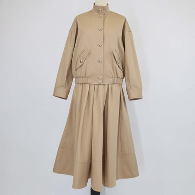 Maje Beige Mastic Cotton Bomber Jacket & Midi Skirt Set