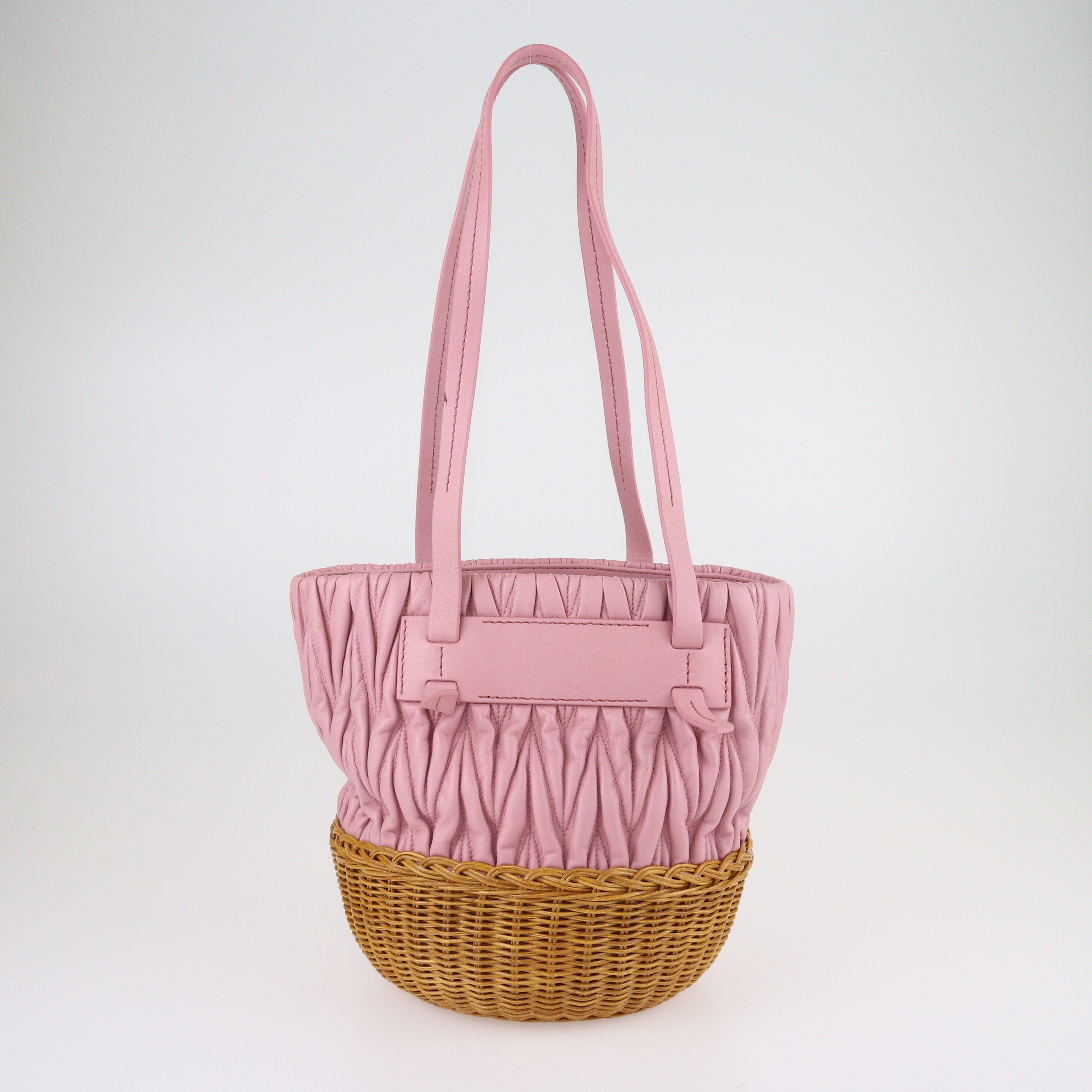 Pink/Brown Rattan Bucket Bag Bags Miu Miu 