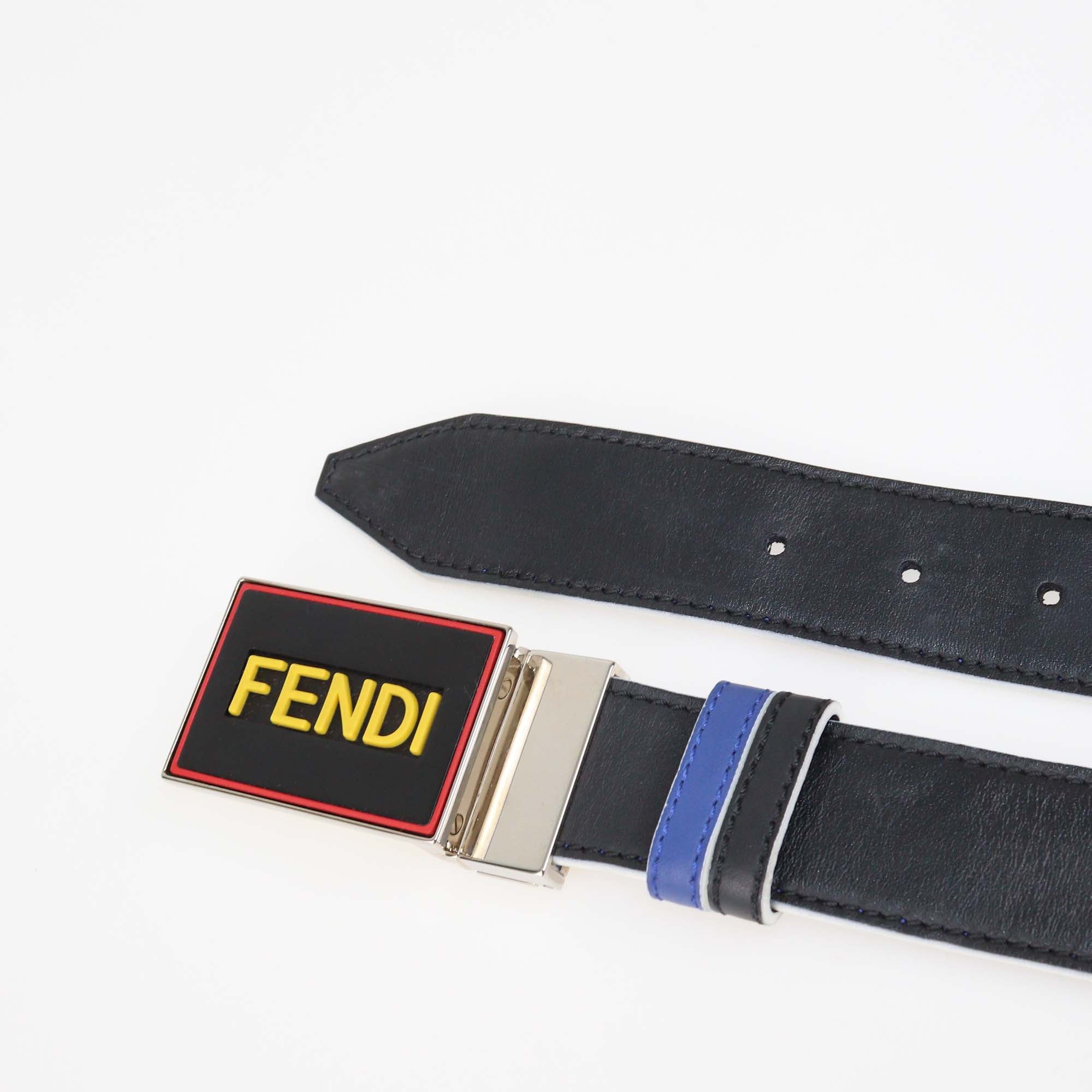 Fendi Black/Blue Leather Reversible Vocabulary Belt