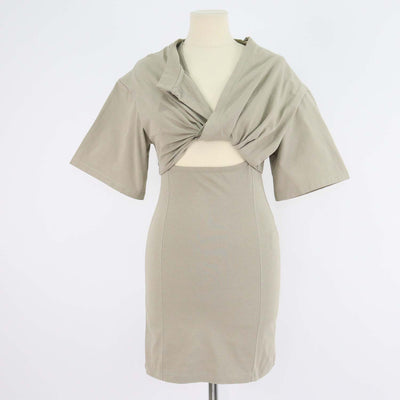 Jacquemus Light Khaki Cotton La Robe Bahia Cut-Out Shirt Dress