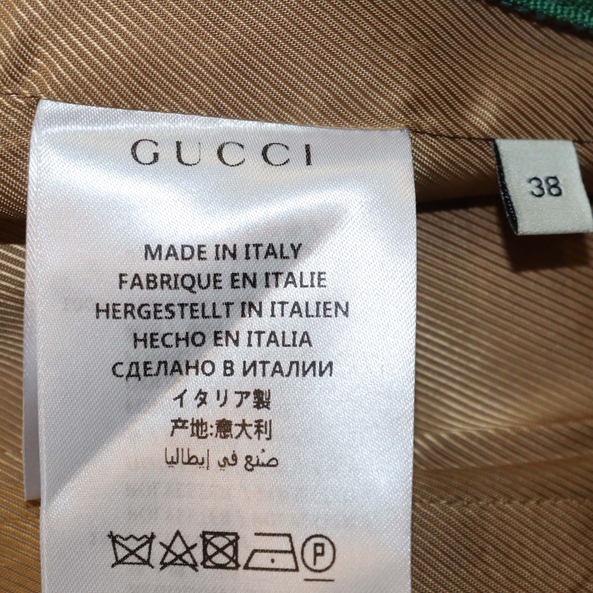 Gucci Brown Wool & Cotton Web Double G Button Knee Length Coat