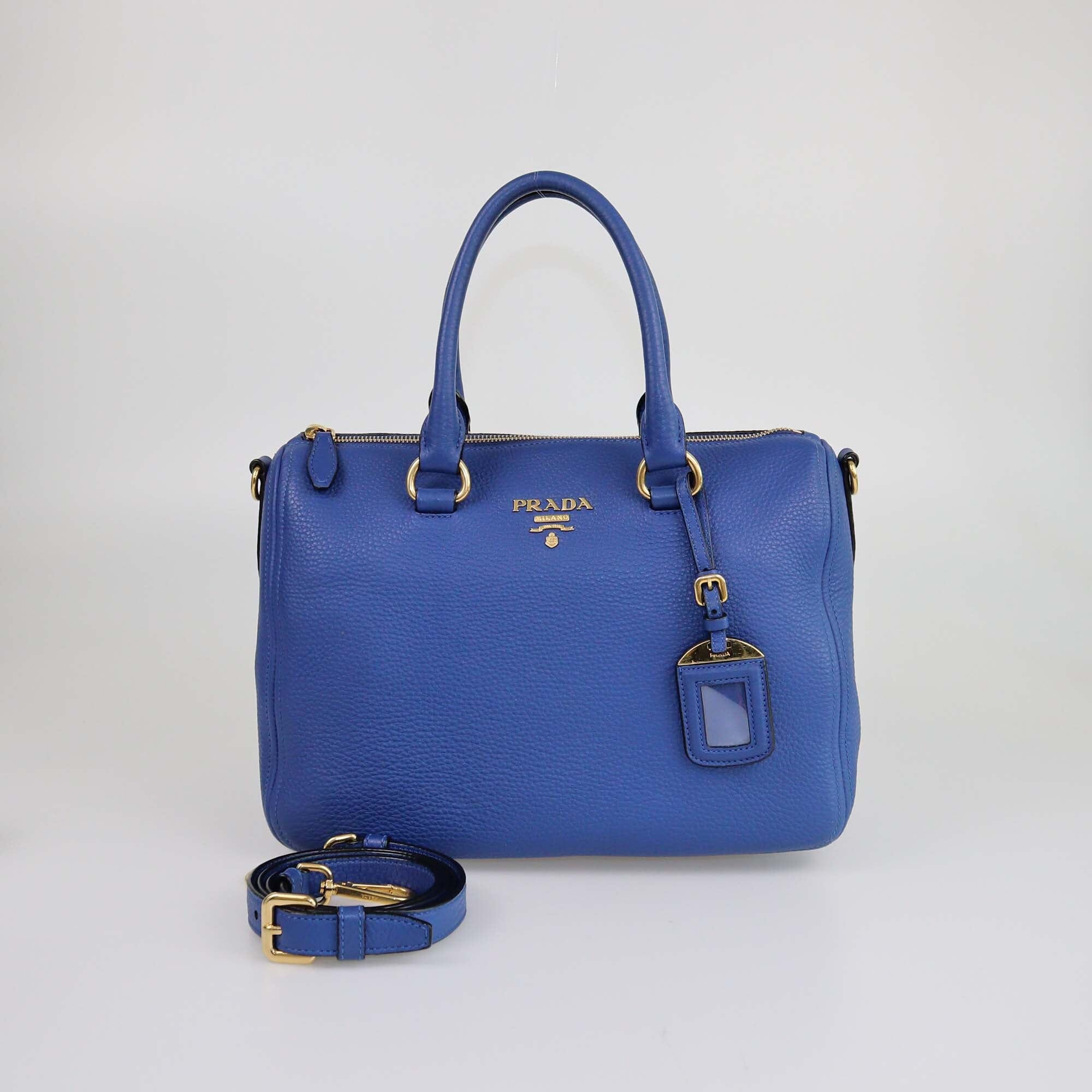 Prada Blue Vitello Daino Boston Bag Womens Prada 