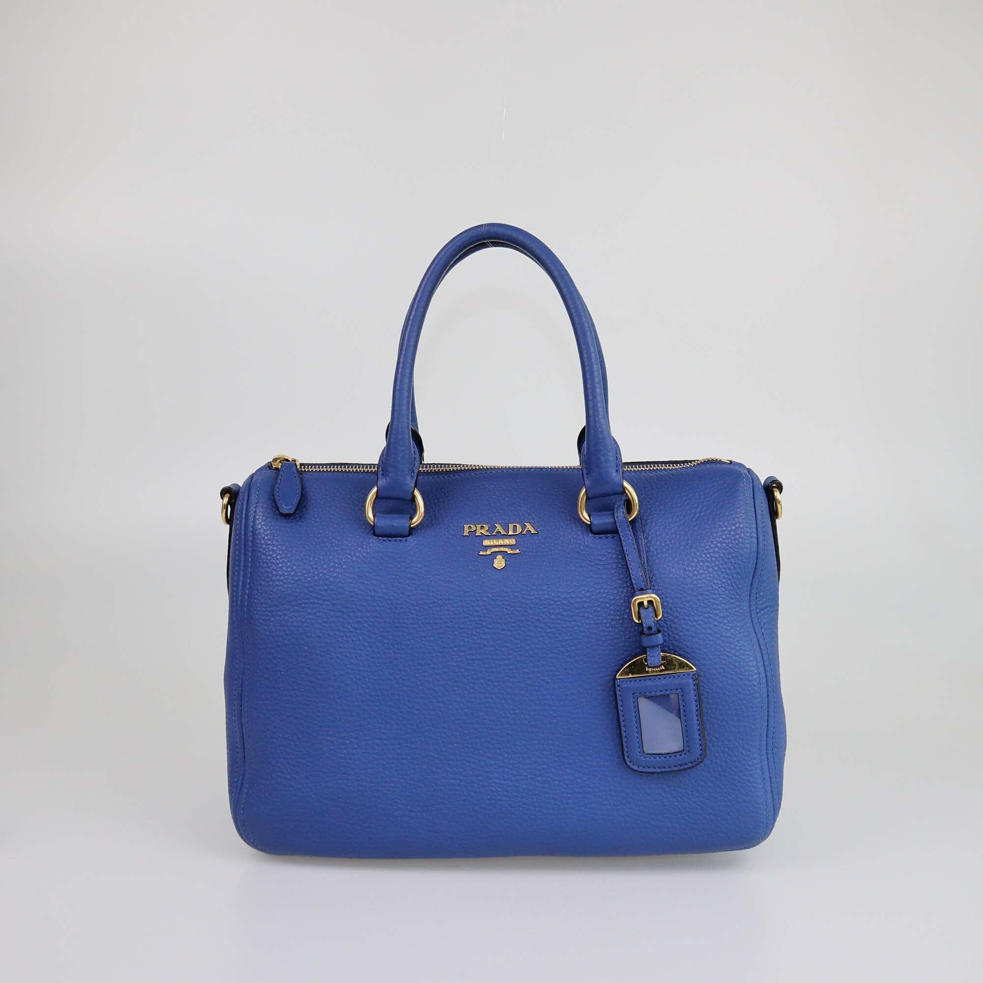 Prada Blue Vitello Daino Boston Bag Womens Prada 