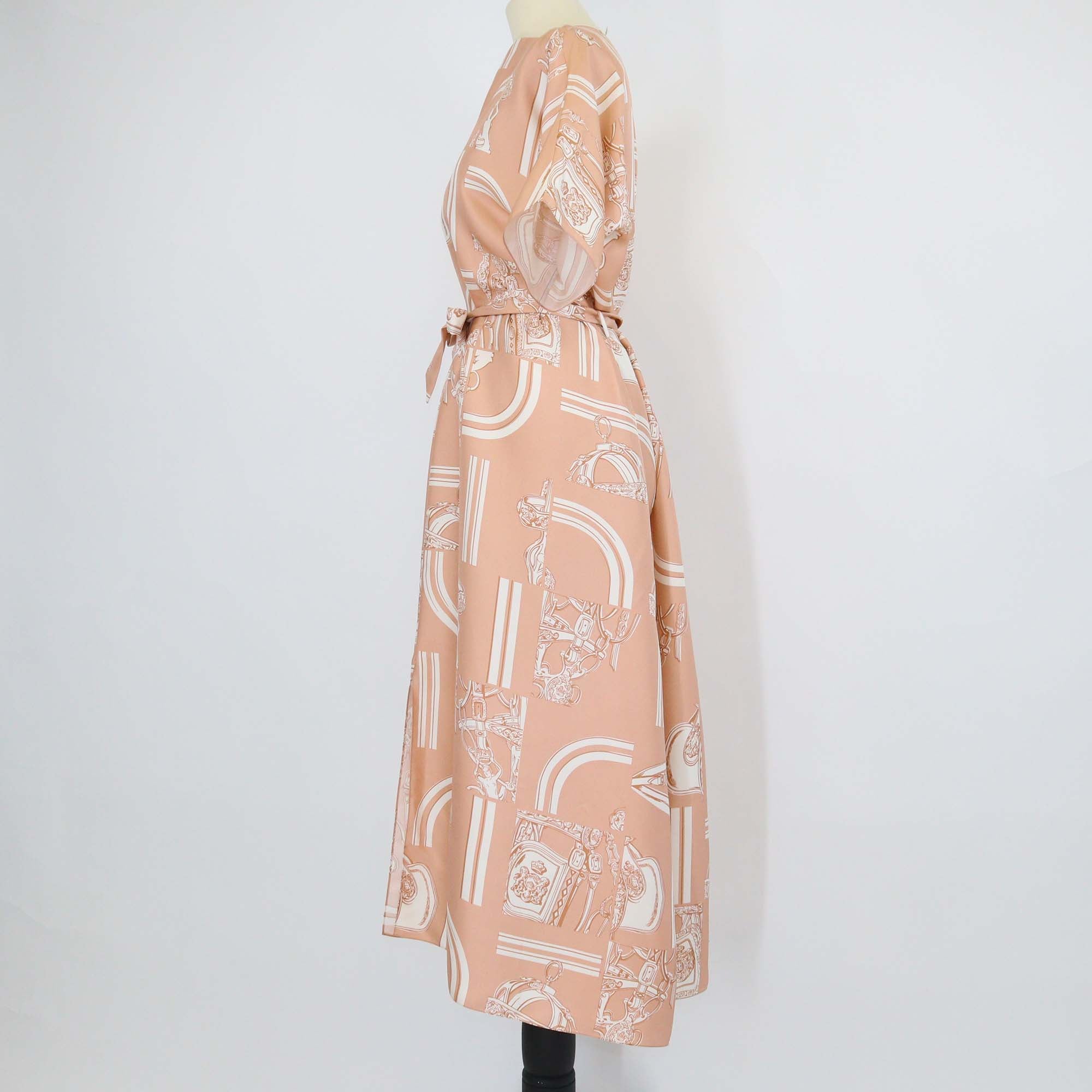 Hermes Beige Silk En Desordre Finesse Print Belted Caftan