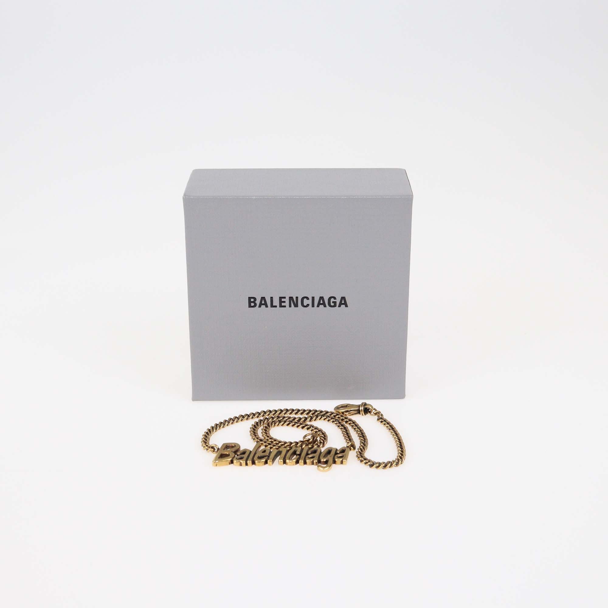 Bealenciaga Gold Tone Metal Typo Necklace
