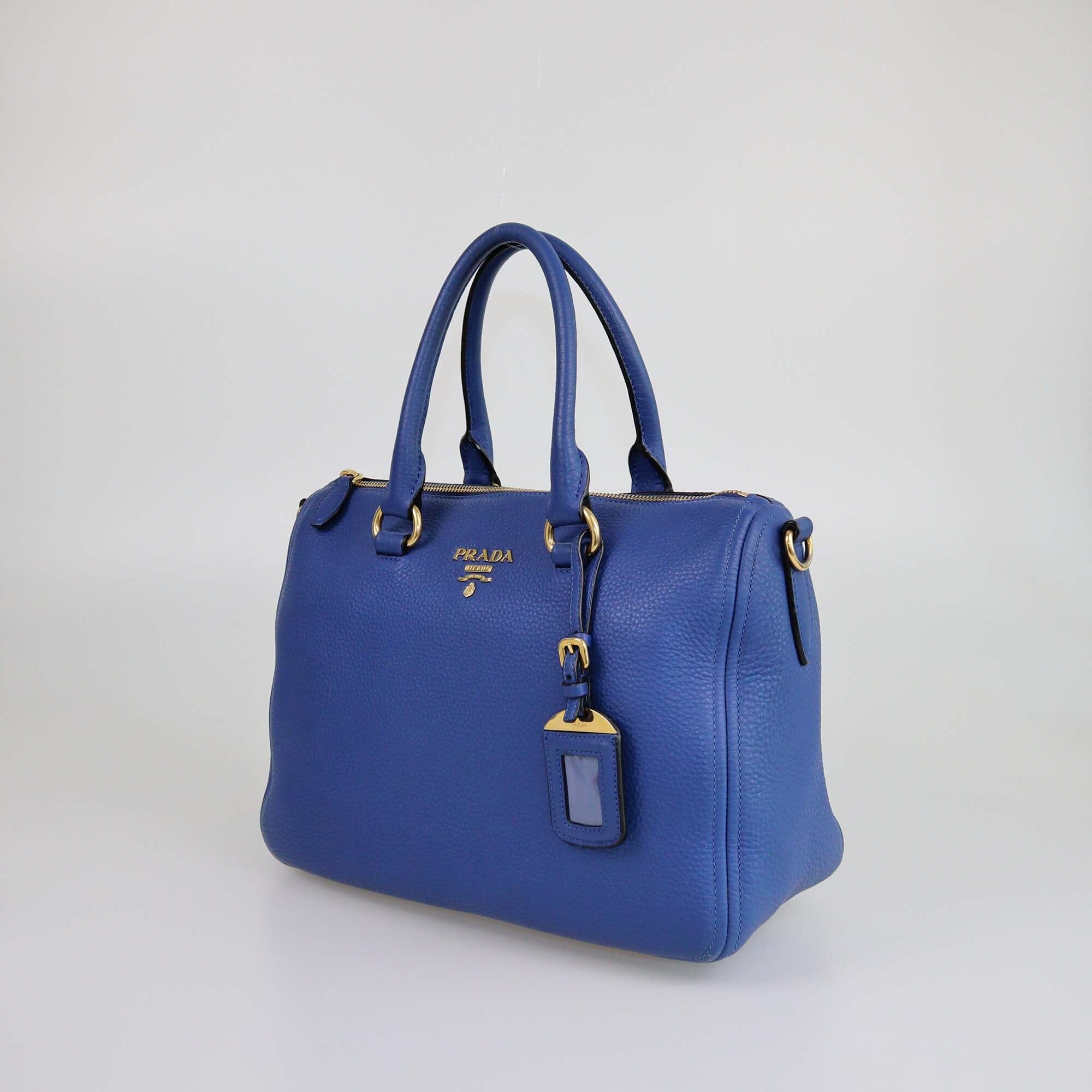 Prada Blue Vitello Daino Boston Bag Womens Prada 