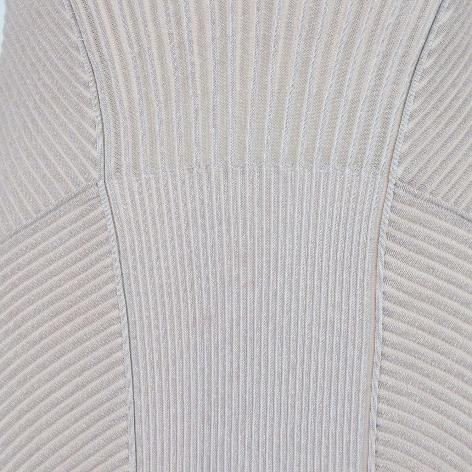 Alexander McQueen Pink Blend Wool Ribbed Knit Off-Shoulder Maxi Dress