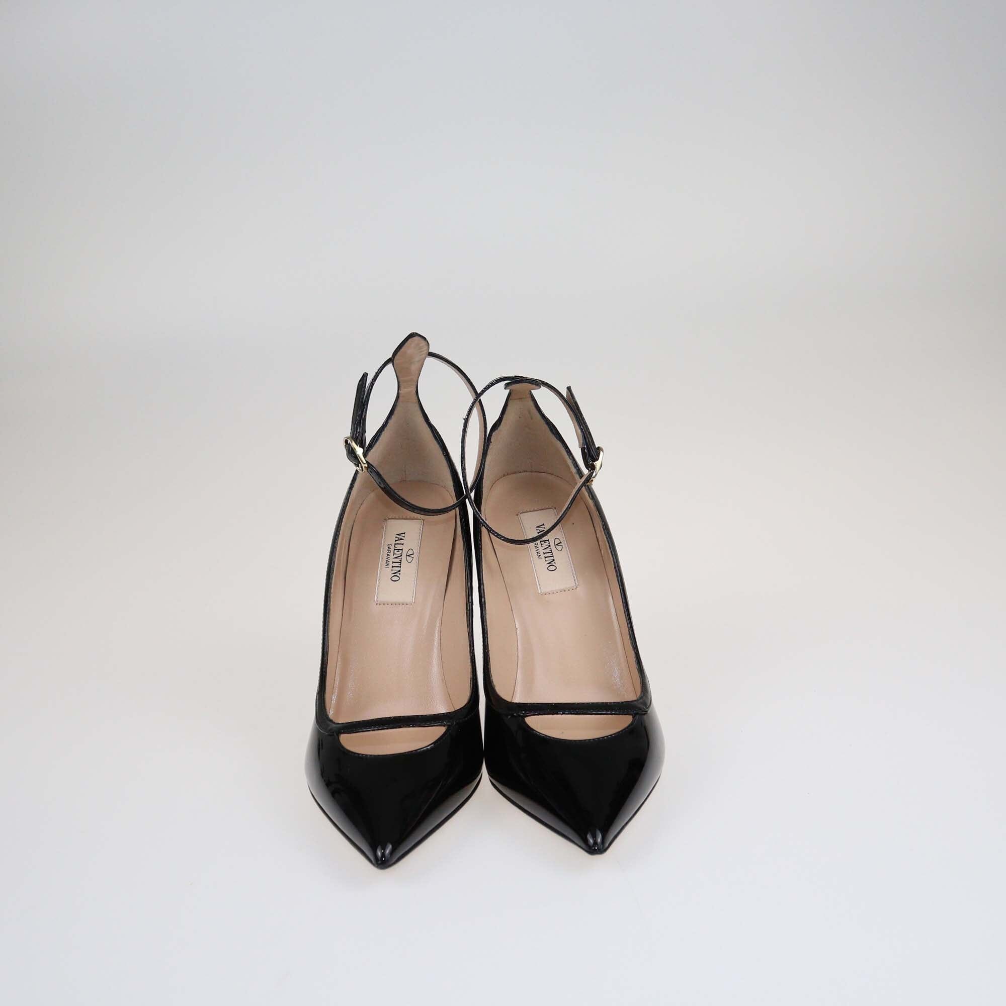 Valentino Black Ankle Strap Cuff Pointed Toe Pumps Shoes Valentino 