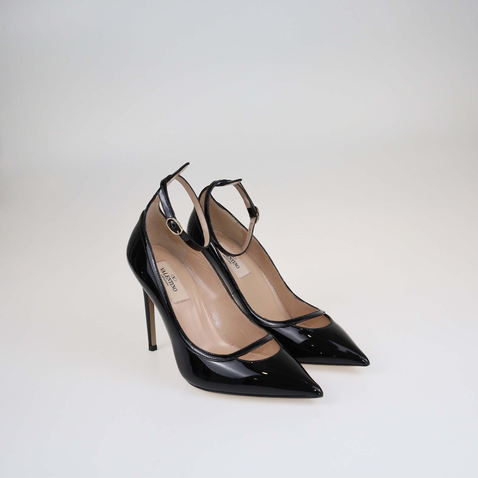 Valentino Black Ankle Strap Cuff Pointed Toe Pumps Shoes Valentino 