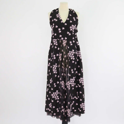 Marni Black/Pink Blend Silk Printed Sakura V-Neck Midi Dress