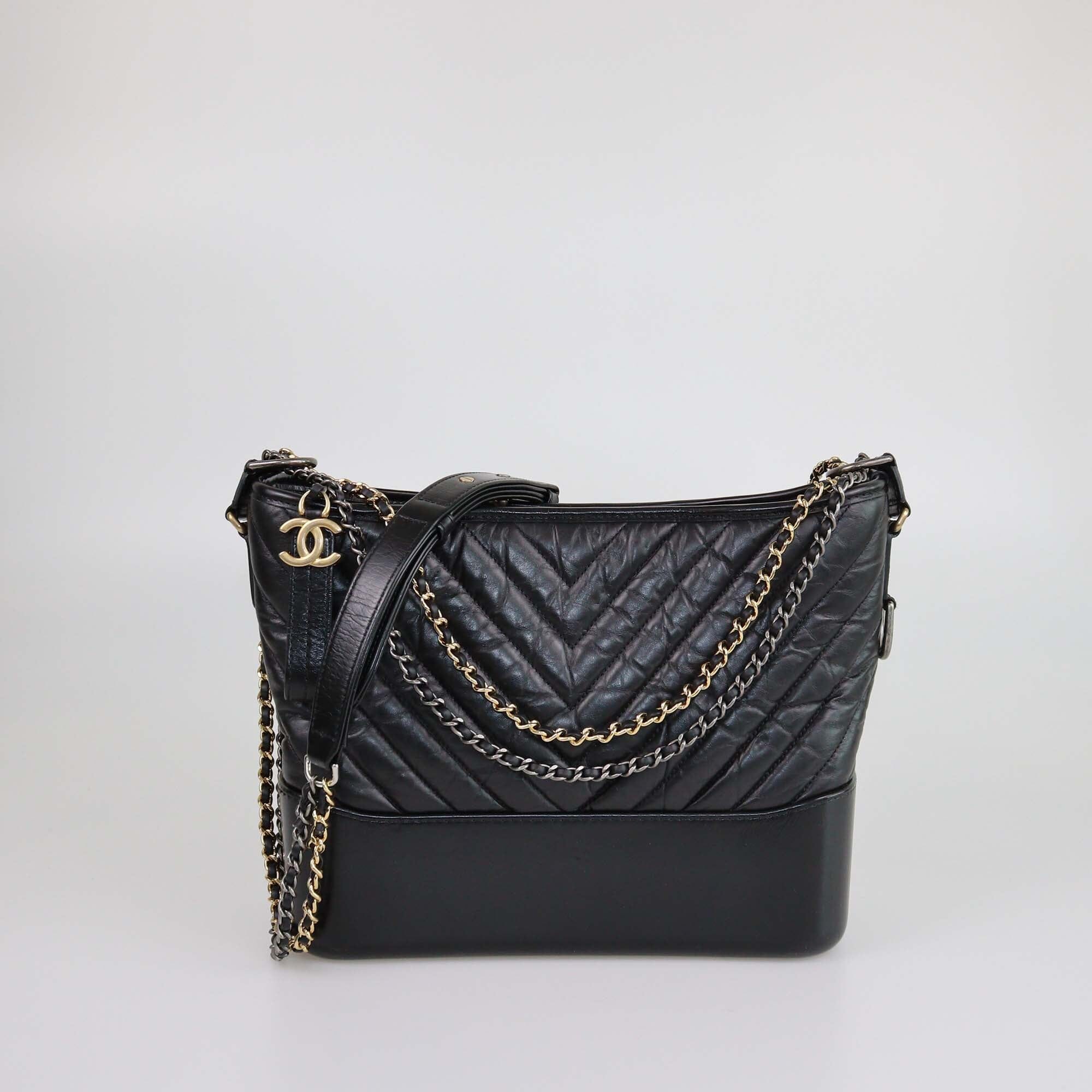 Chanel Black Chevron Gabrielle Medium Bag Womens Chanel 