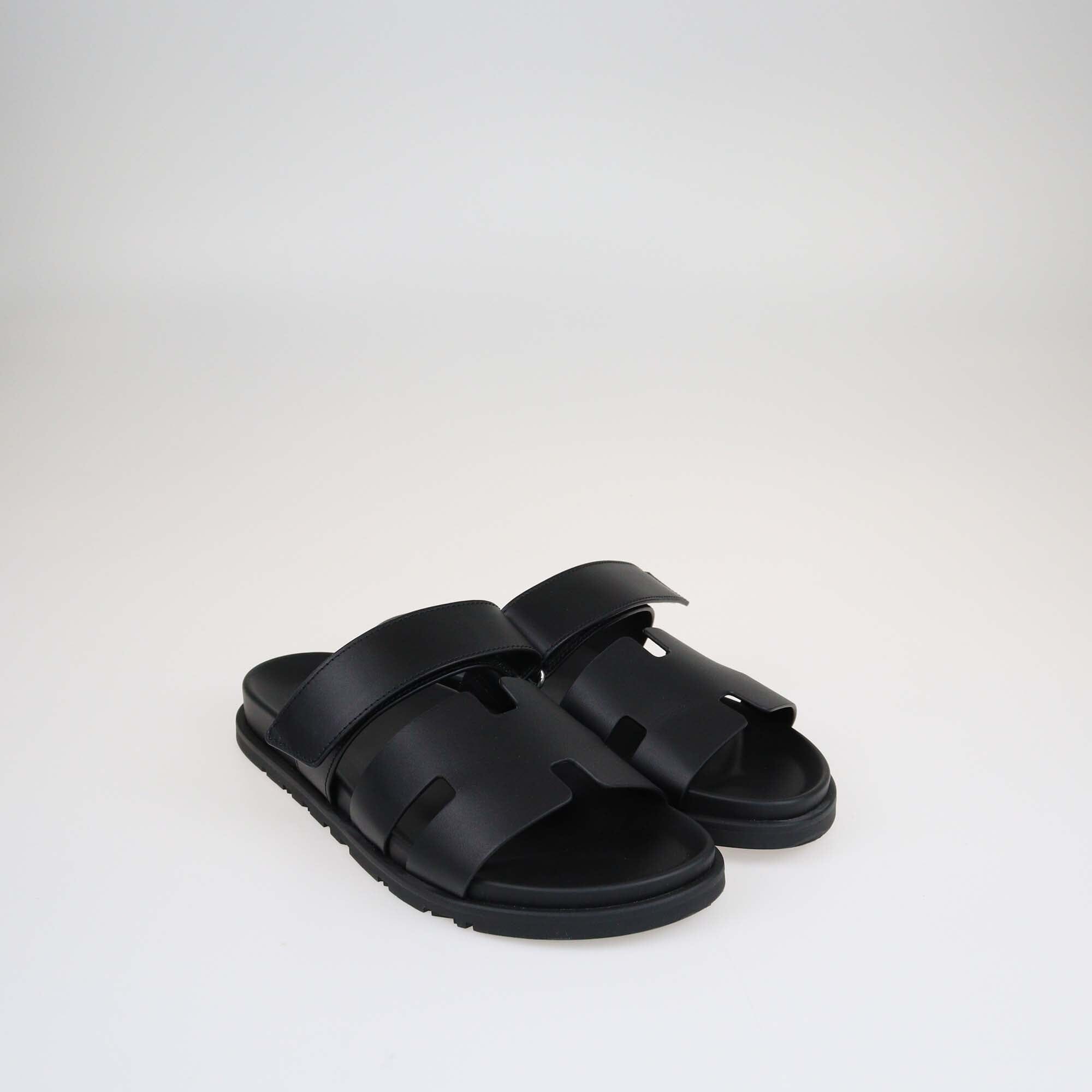 Hermes Black Chypre Flat Sandals Shoes Hermes 